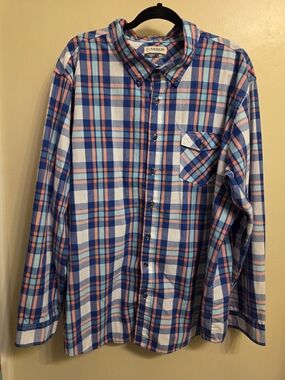 ​Magellan Outdoors Mens 2XL Shirt Classic Fit Plaid Long Sleeve Button Down Blue